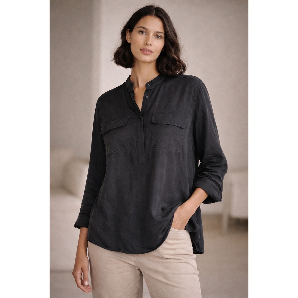 Talbots 100% Silk Blouse XL Gray Black Minimalist Quiet Luxury Workwear Chic Top